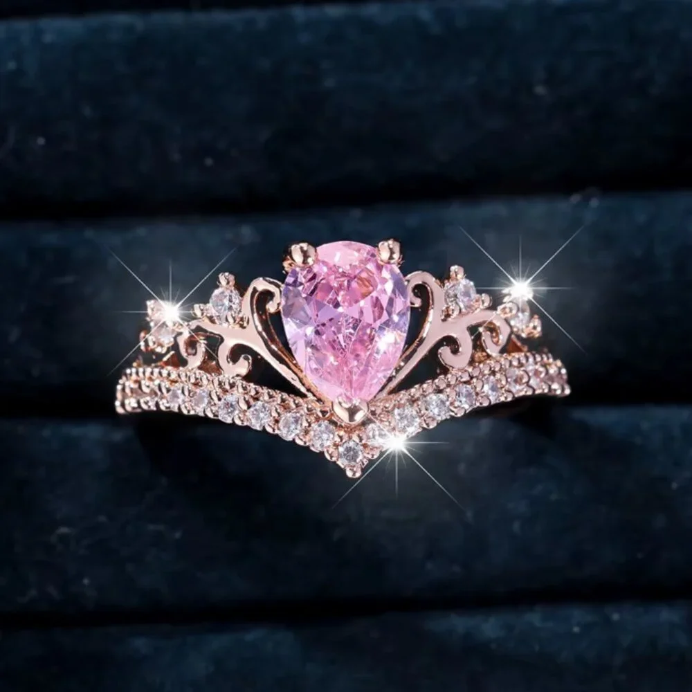 NEW 14k Rose Gold Pink Sapphire Pear Cut Diamond Ring Tear Drop Ring